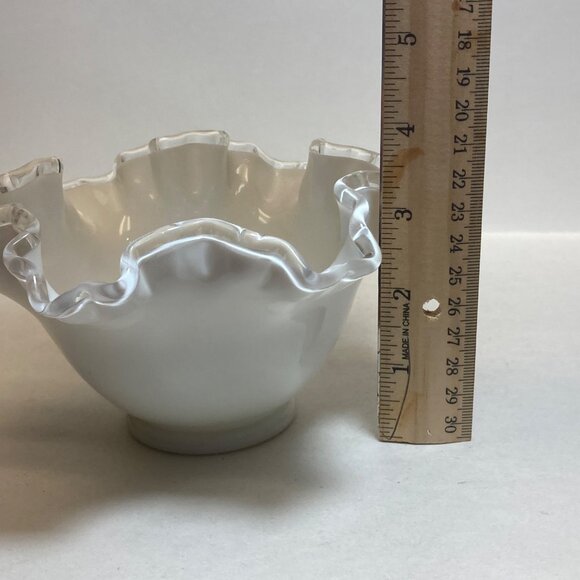 Fenton Silver Crest Milk Glass Bowl Clear Edging Scalloped White Candy Dish - Picture 7 of 10